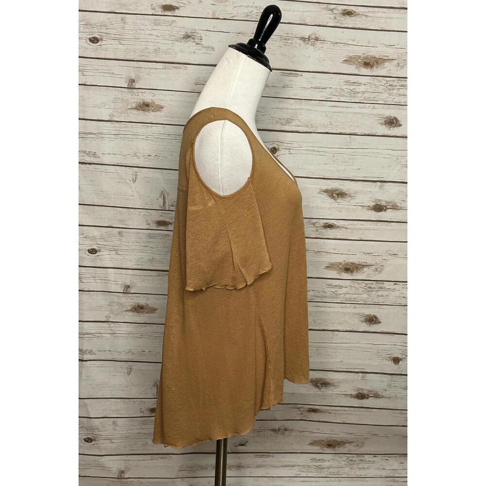 Free People tan lagenlook boho Bittersweet linen-blend cold shoulder top Size XS - Picture 2 of 4